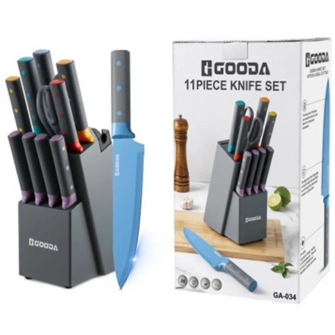 11-dílná sada barevných kuchyňských nožů Gooda ve stojanu